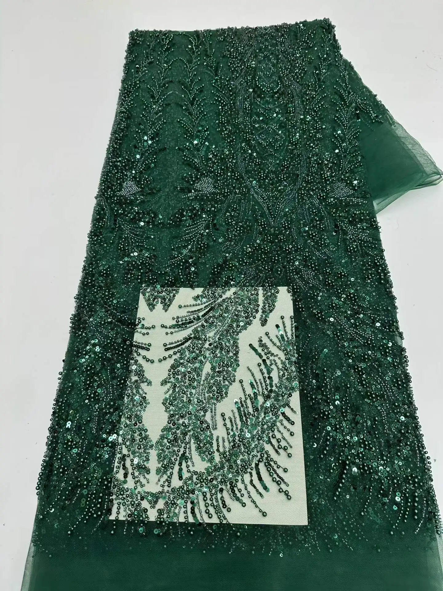 

2026 Heavy Made High Grade Shiny Sequins Tulle Lace Fabric with Tube Beads Sequins Embroidery French Net Lace for Party Wedding