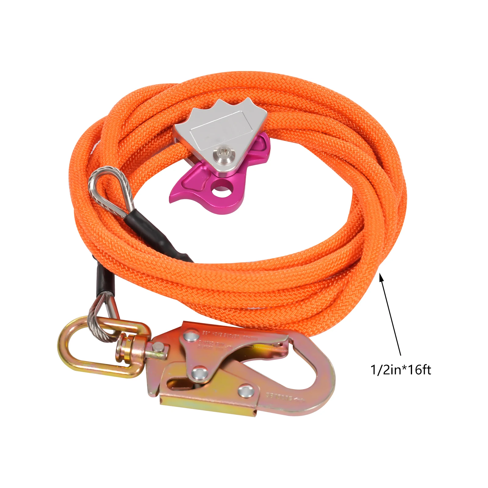 16ft Flip Line, Steel Wire Core Flipline Kit, Triple Locking Carabiner Tree Climbing Lanyard Suitable for Overhead Workers, Roof