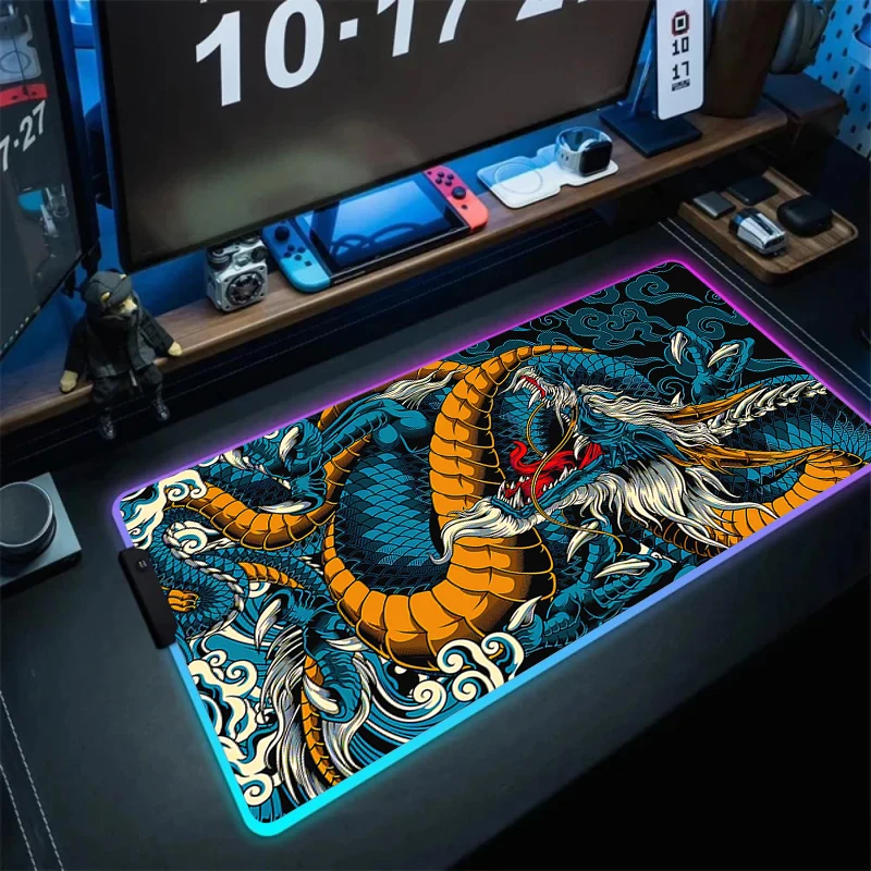 RGB Japan Dragon Game Mouse Pad Large Mouse Pad Gamer Led Computer Mousepad Big Mouse Mat with Backlight Carpet For keyboard Mat