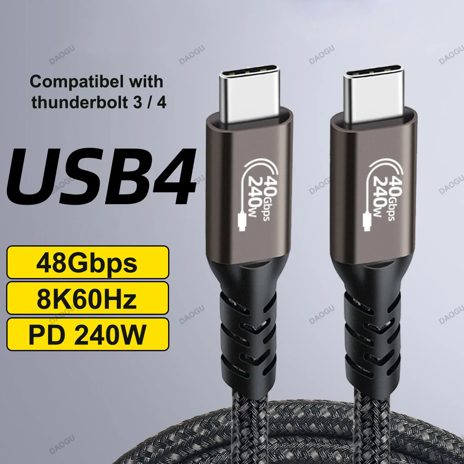 PD 240W Type C Fast Charging Cable USB4 QC4.0 40Gbps Data Cord 8K60Hz Video Cable  Compatible with Thunderbolt 3 4 Laptop Phone