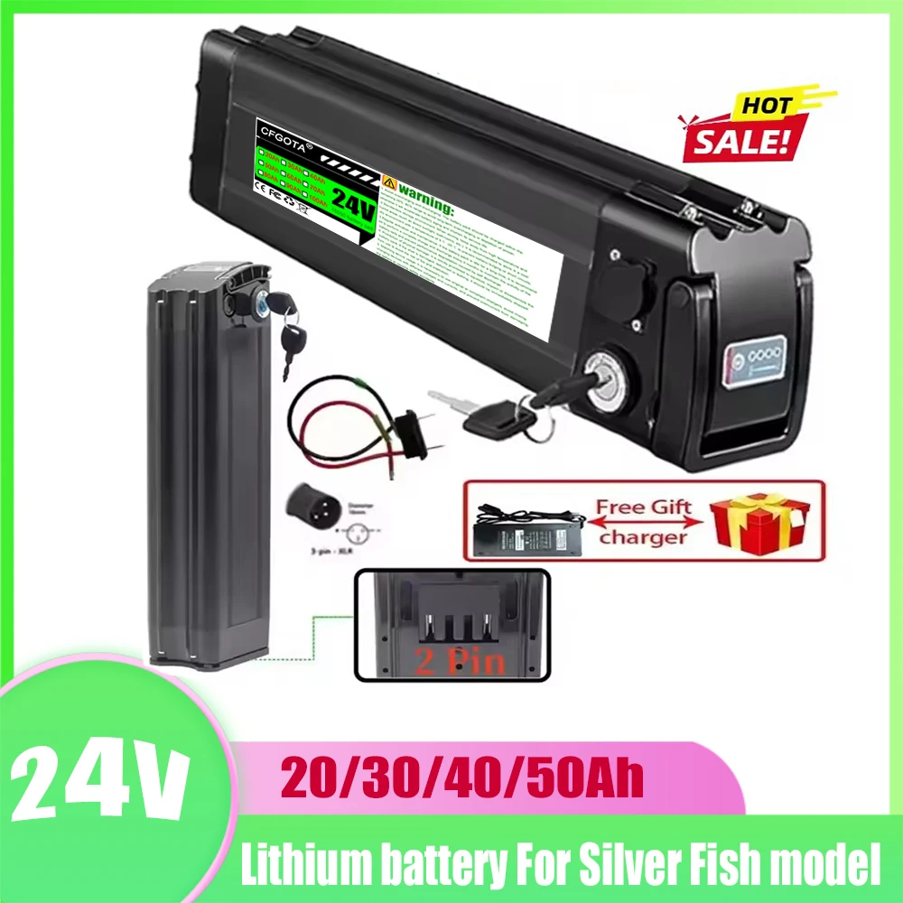 

24V, 20-100Ah lithium-ion battery pack with 2A charger, suitable for Silverfish 250W-1000W octagonal motor