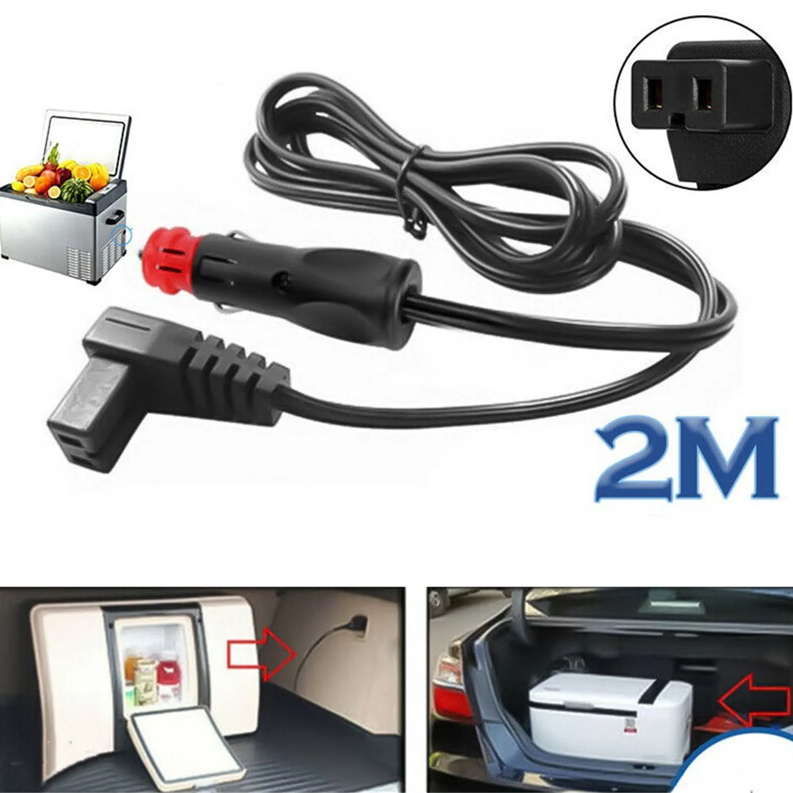 

12V Car Refrigerator Power Cord Cable Replacement 2m For Car Refrigerator Warmer Coolers Extension Wire US/EU Power Plug Cable