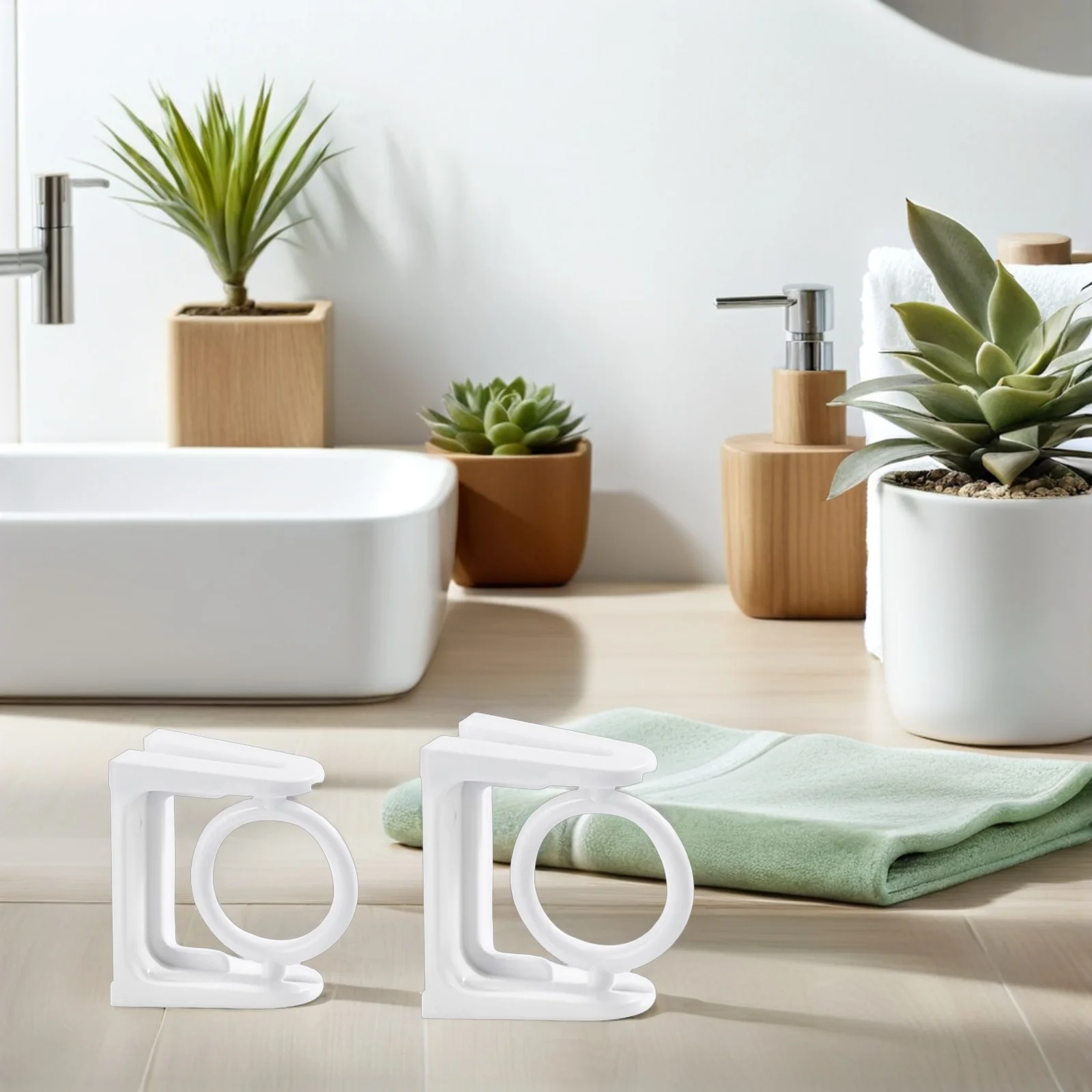 

2Pcs Shower Rod Racks Adhesive Wall Mounts Elegant Bathroom Accessories Safety Non Slip Design Shower Rod Racks