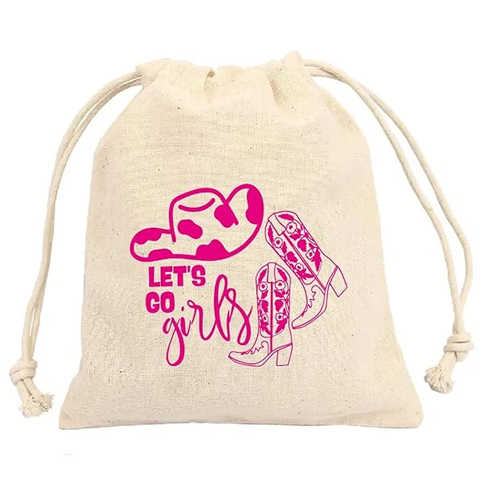 20 Hat and shoes Lets Go Girls printed Party Favor bags - Cotton Drawstring closure - Bachelorette hangover kit bags - Hangover