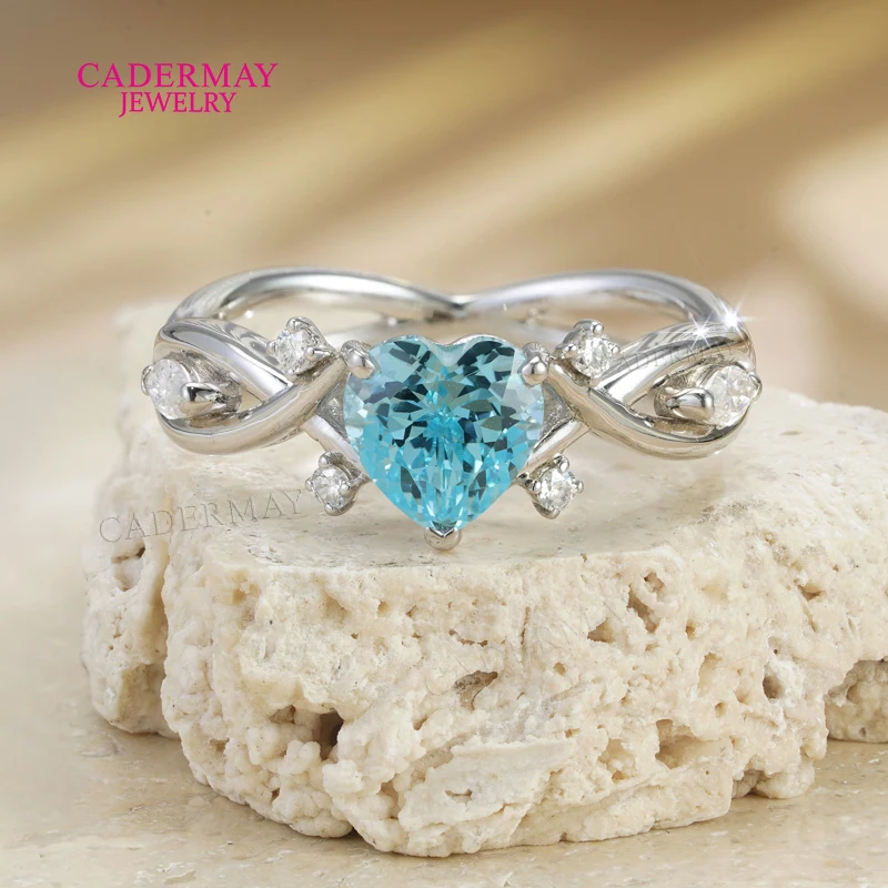 

6.5mm Heart Shape Lab Grown Aquamarine Moissanite Ring 925 Sterling Silver Twist Band Engagement Promise Rings for Women Gift