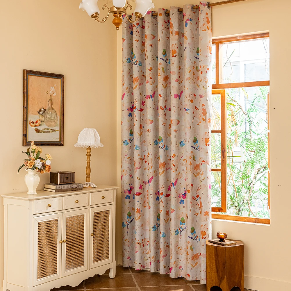 KAUNFO Romantic Printed Window Curtain Blackout Hook Tape Bay Window 1PC