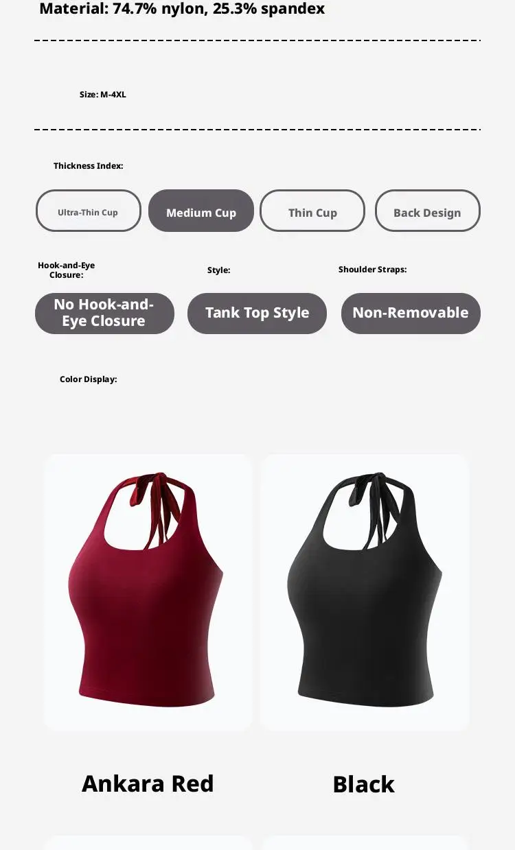 S-3XL Für 40-90kg Übergrößen Neckholder-Camisole-Top für Damen mit Brustpolster, schönem Rückendesign und festem Cup, Tanktops – Detail 12