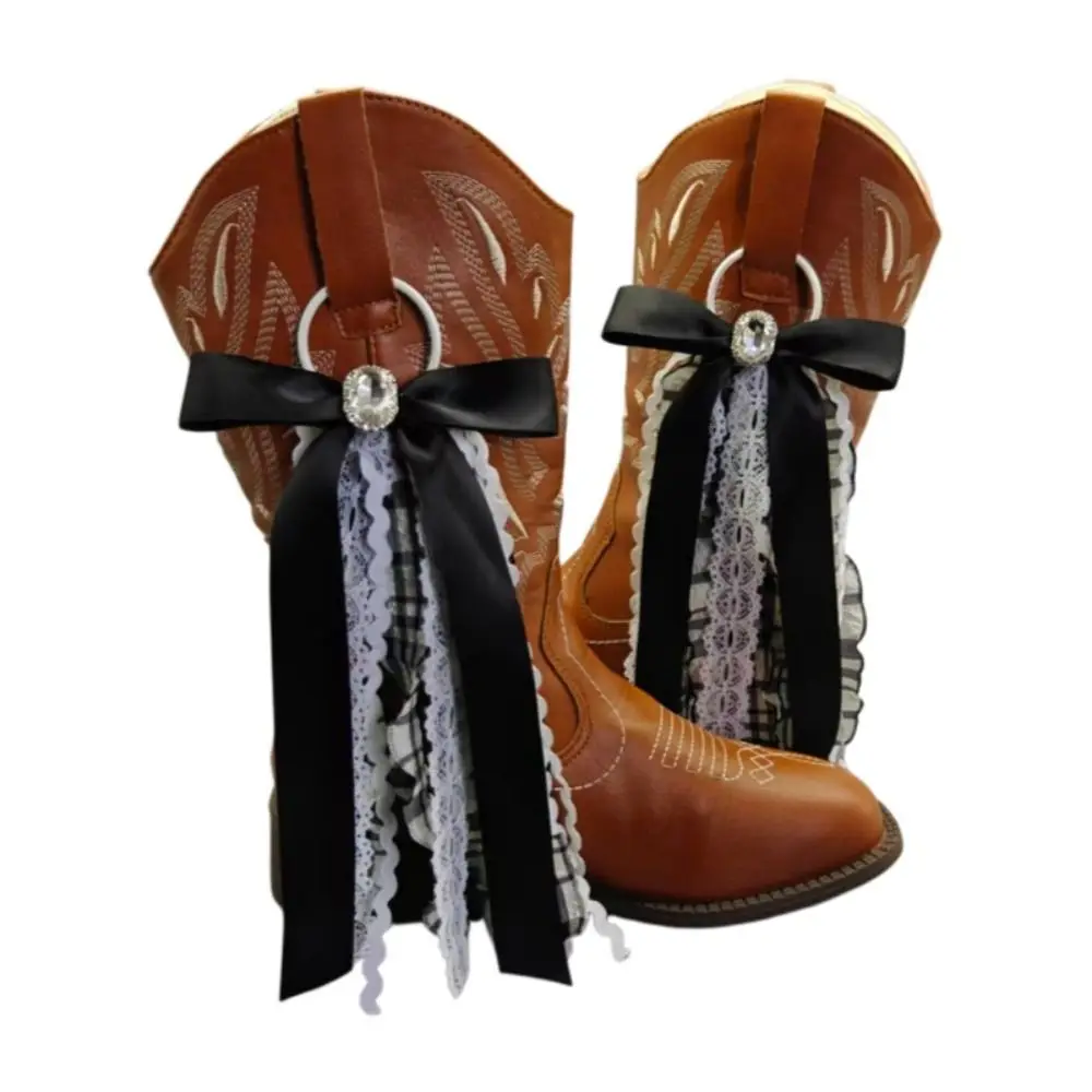 1Pair 2 Pcs Boot Bows Lacey Plaid Ribbon Tassel Design Ribbon Boot Charms Fashion Lace Bow Removable Decor Boot Decorative Bows
