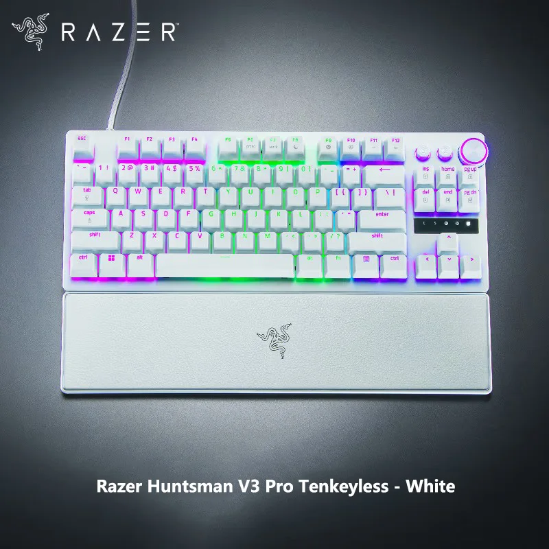 

White Razer Huntsman V3 Pro TKL Esports Gaming Keyboard - Analog Optical Switches - Media Keys & Dial - Doubleshot PBT Keycaps