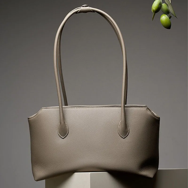 2024 New In Shoulder Bag Genuine Leather Soft Cowhdie Women Bucket Bag French Style ady Large Tote Bag Luxury Thick Cowhidel Bag