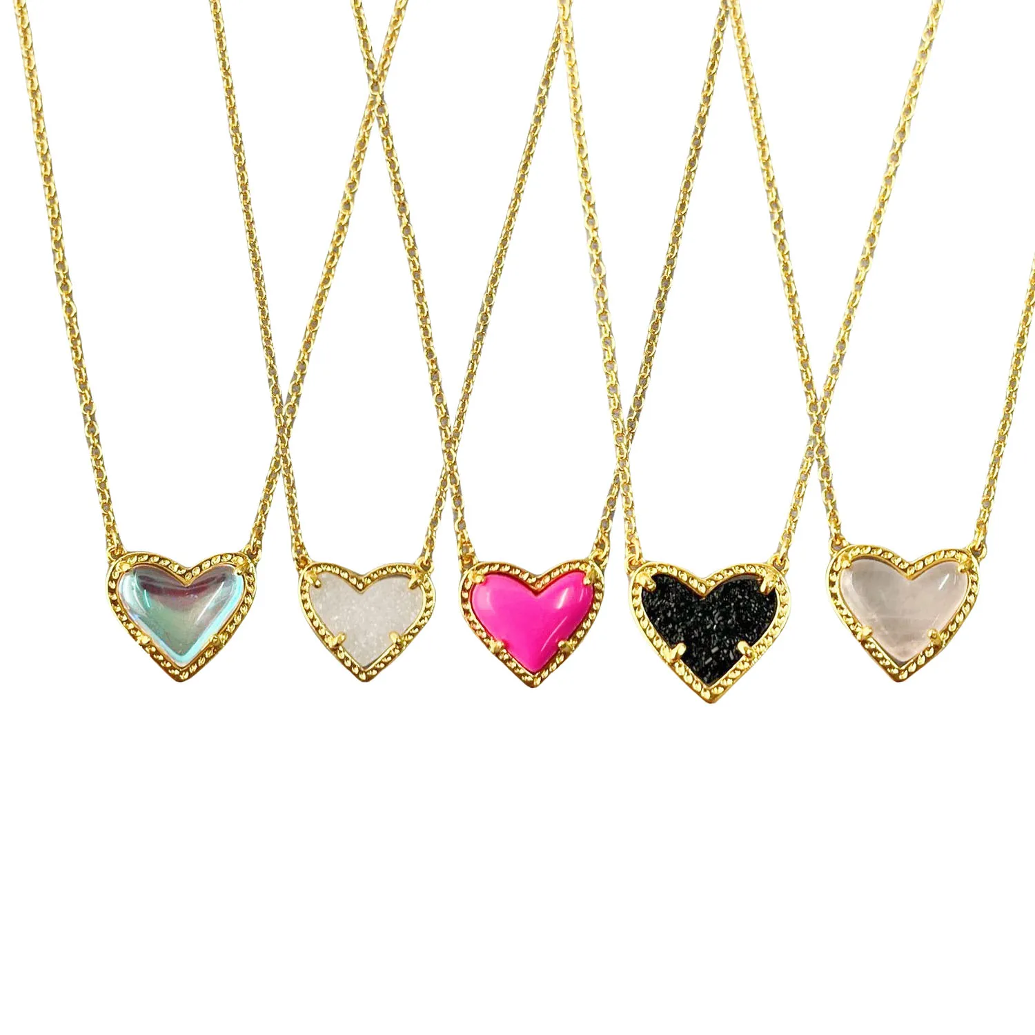 

High Quality KS Necklaces Heart Metal 18k Real Gold Plated KS Pink Heart Necklace for Women