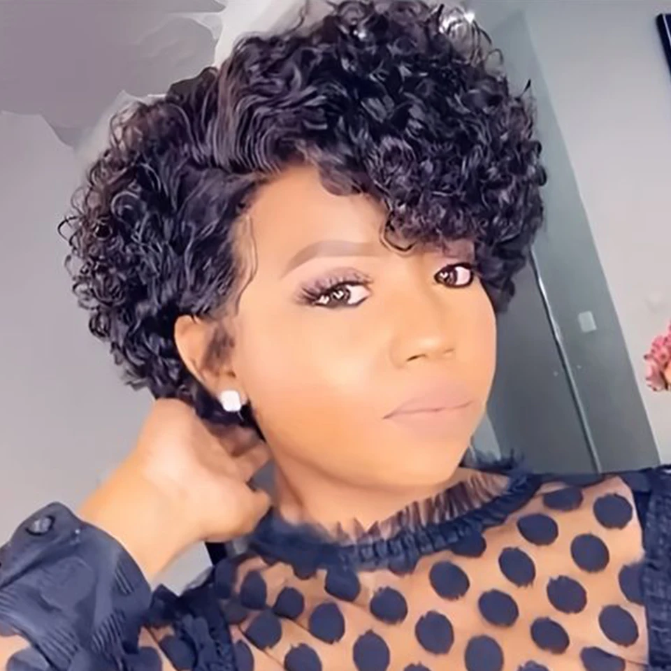 Short Bob Wig Pixie Cut Wig Curly Human Hair Wigs For Women 13x6x1 Lace Front Brazilian Deep Wave Lace Wig Preplucked Hairline