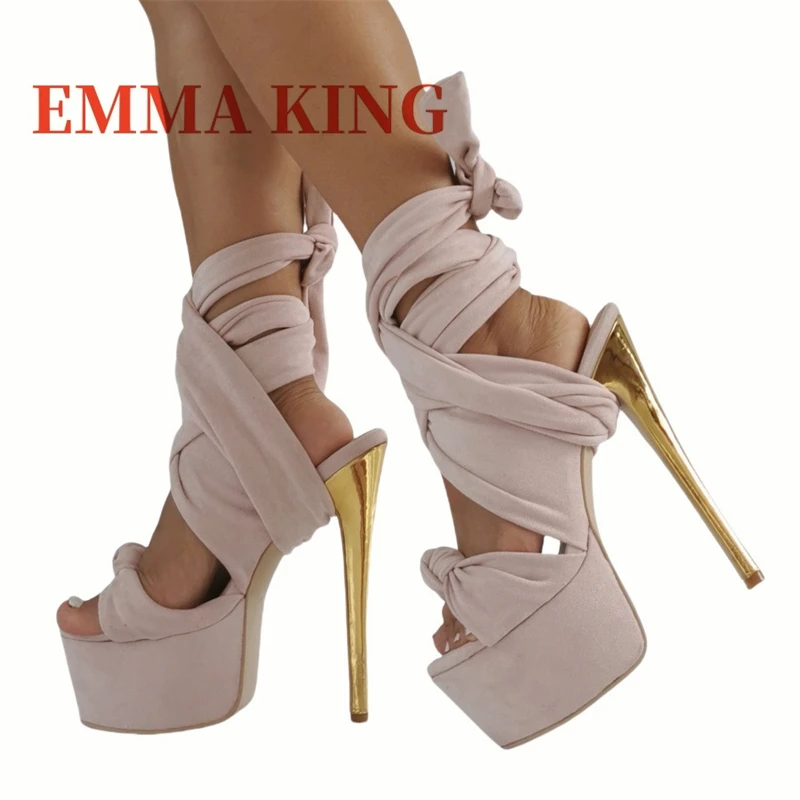 ربطة عنق حول صنادل كعب ستيليتو صنادل كعب عالي للغاية للنساء تصميم حزام متقاطع أحذية ملهى ليلي صيفية مقاس كبير