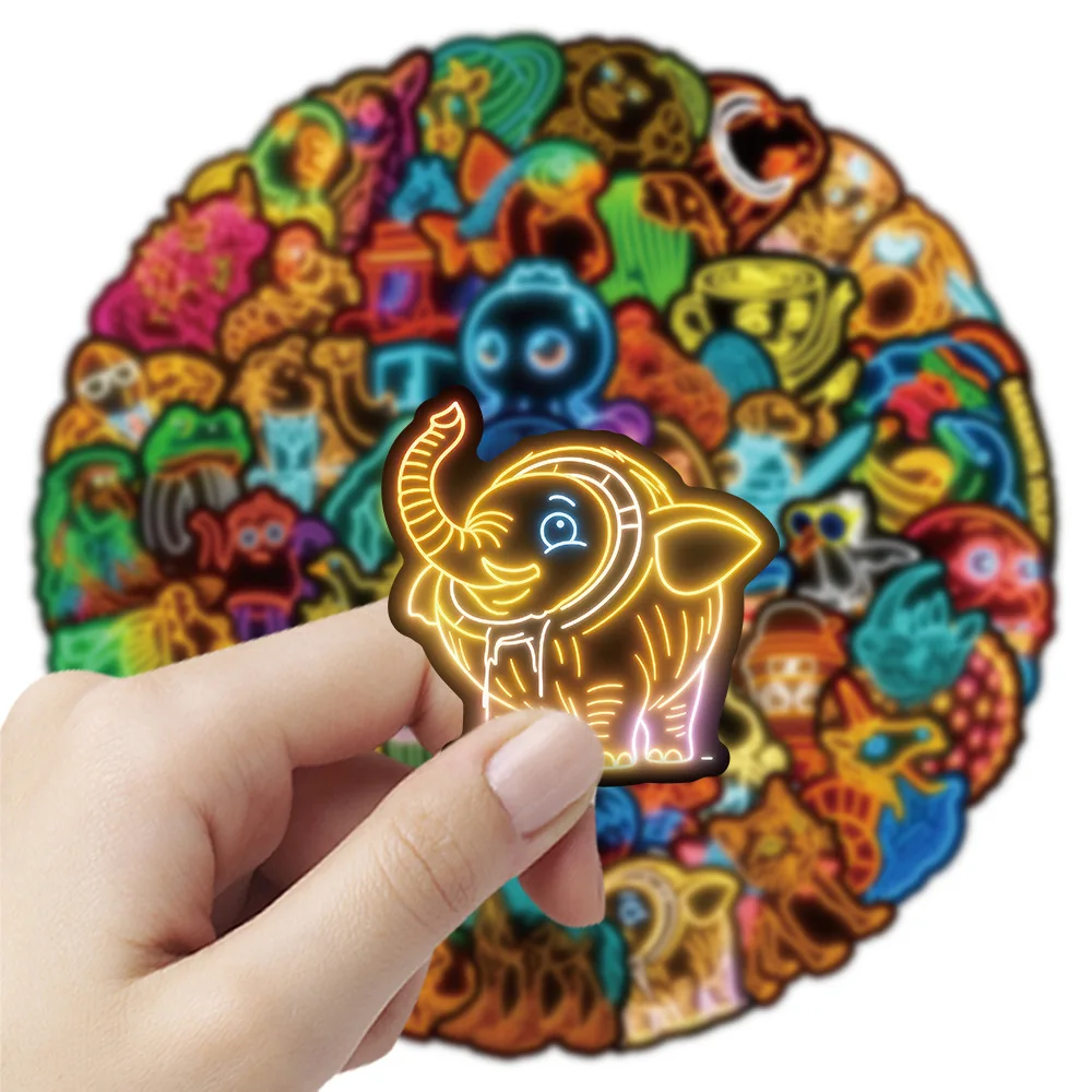 50PCS Cool Neon Abstract Animal Stickers Tung Tung Sahur Italian Brainrot Animals Decals DIY Luggage Phone Guitar Kids Toys
