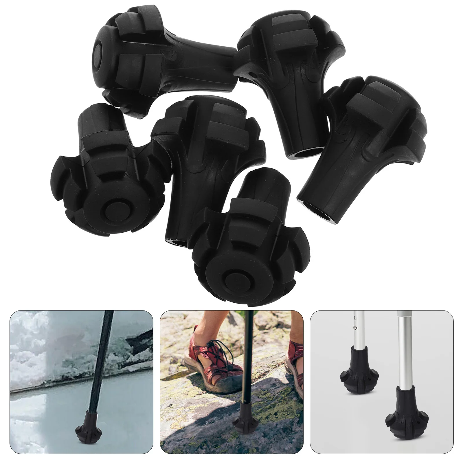 

6 Pcs Walking Stick Trekking Pole Foot Pad Rubber Cover Hiking Replacement Tips Crutch for Heavy Duty Cane Black Travel