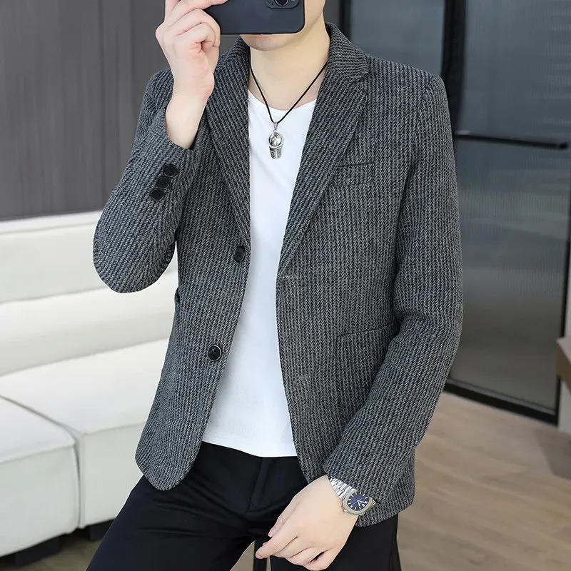 

Two-Button Casual Tailored Men's Suit Sli Slim Fit Spring Autumn Color Outerwear Trendy Long Sve Formal Wear