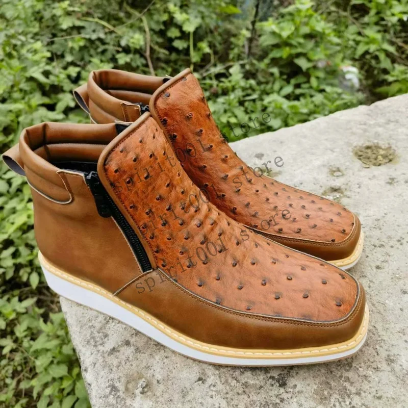 New European And American Medieval Viking Renaissance Square Toe Side Zipper Pattern Large Size Men Casual Short Boots