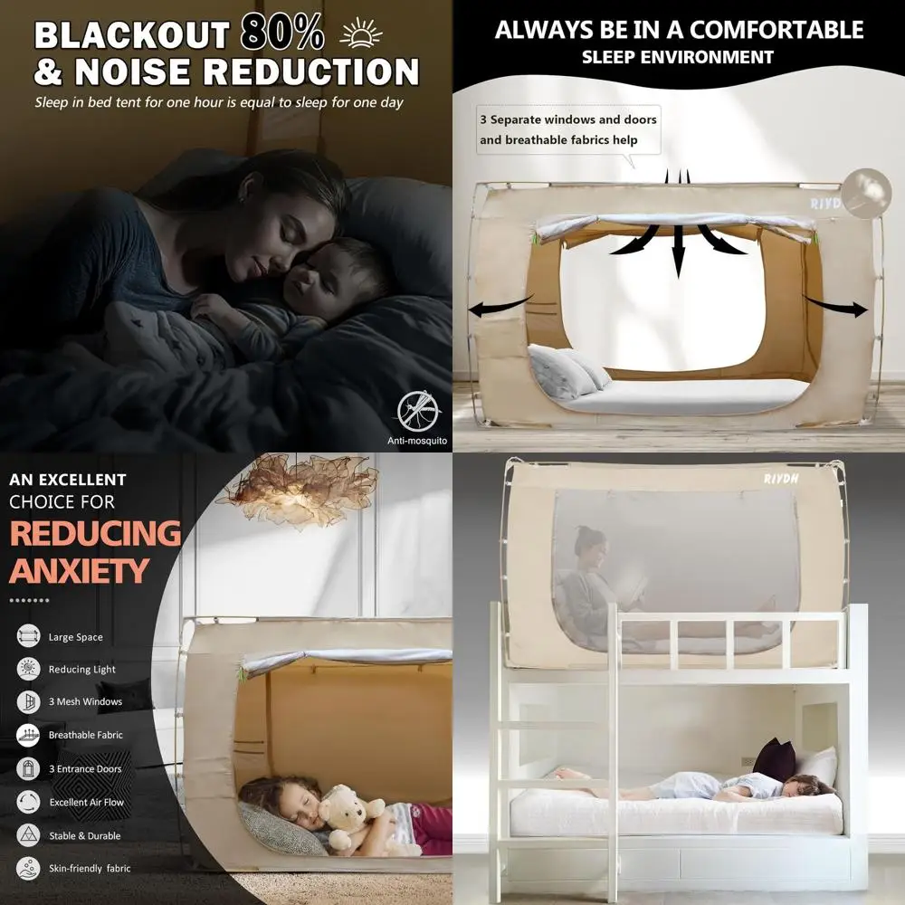 Portable Dream Tent for Twin Beds - 70% Blackout, Breathable, Big Space, Suitable for Adults and Kids