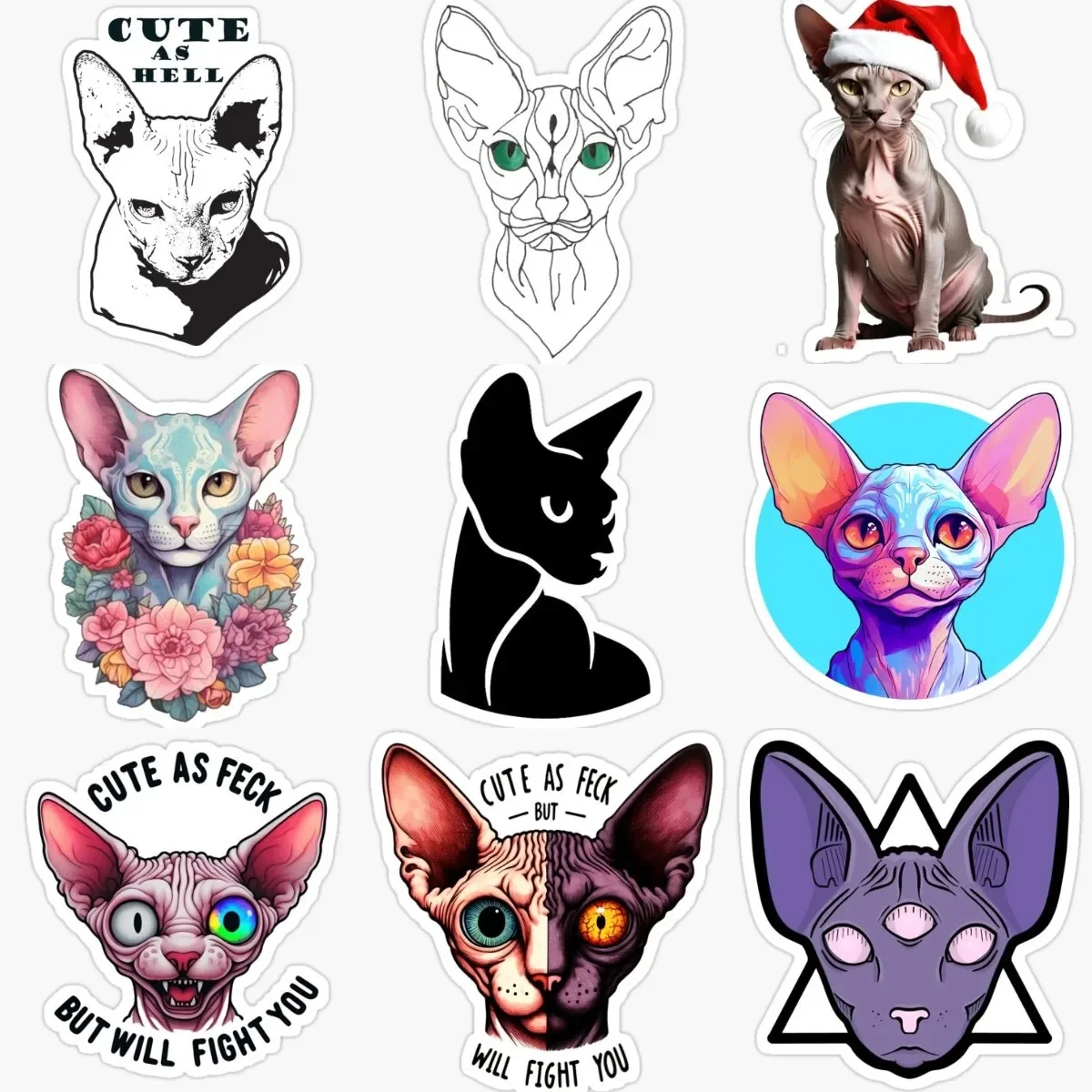 

Creative Canadian Hairless Cat Sphynx Cat Pets PVC Waterproof Stickers for Decorate Fridge Table Wall Car Helmet Bicycle Decal