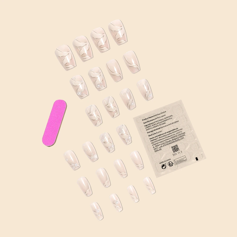 Nieuwe Mode Vrouwen Meisjes 24 Stks/set Kort Ballet Franse Parel Lint Decoratie Volledige Dekking Draagbare Nep Nagelpers Op Nail Art