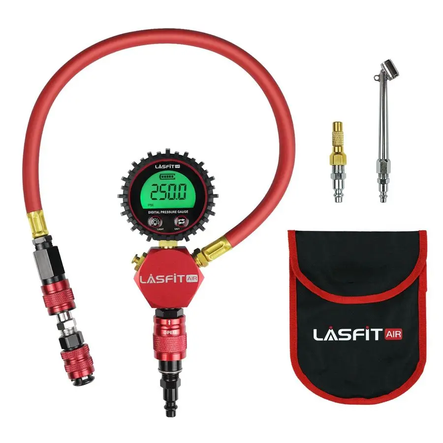 

Upgraded LASFIT D7 Tire Inflator with Gauge Never Leaking Digital Tire Pressure Gauge with Air Chuck for Air Compressor, 250PSI