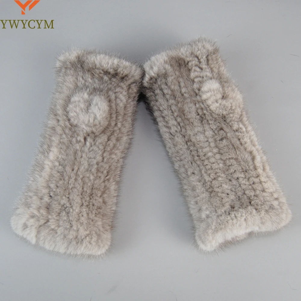 Top Quality Women's 100% Winter Warm Real Mink Fur Knitted Half Finger Gloves Girls Typing Mittens