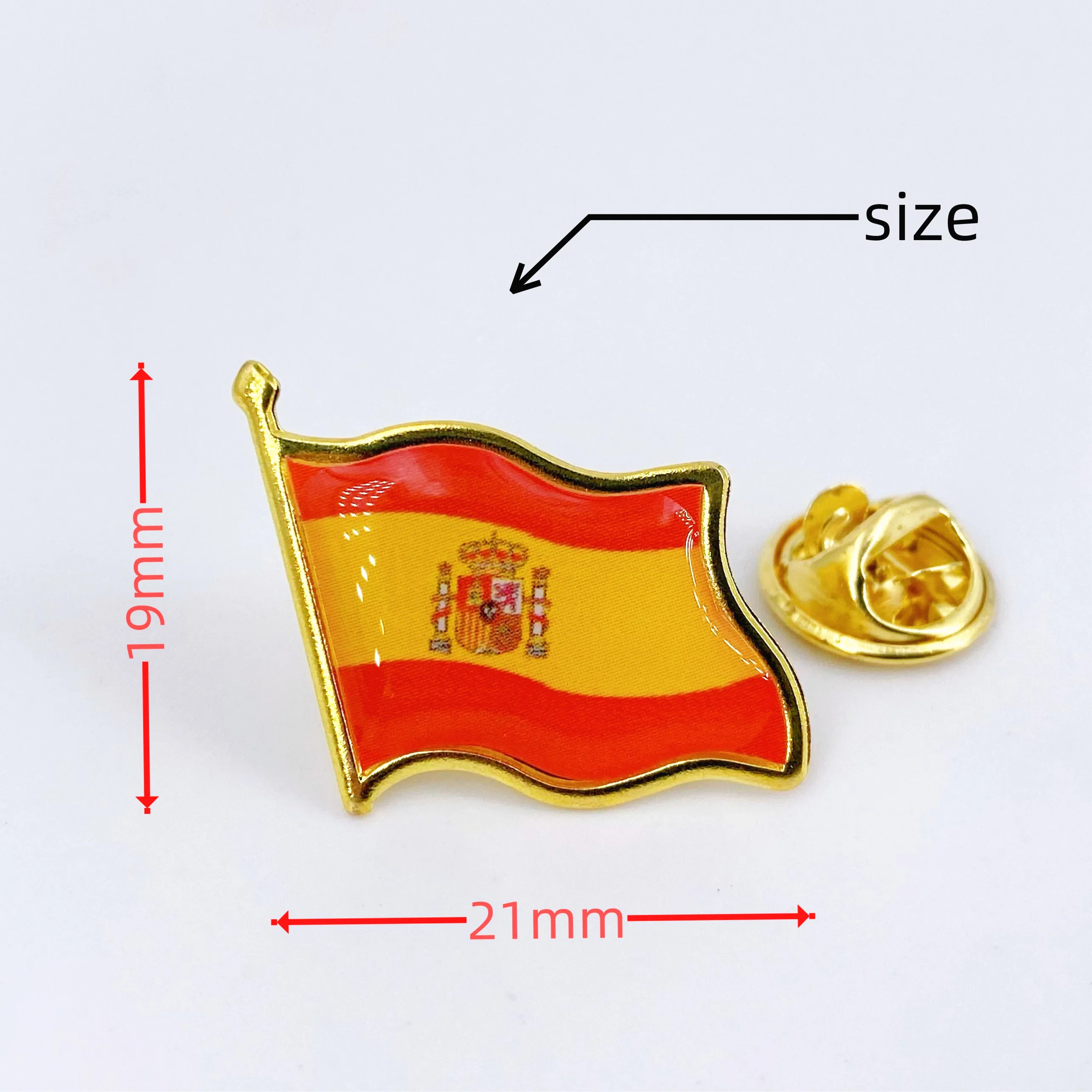 Anstecknadel mit spanischer Flagge – Länderflagge, patriotische Brosche, große Packung mit Anstecknadeln für Hut, Krawatte, Kleidung, Rucksack – Detail 2