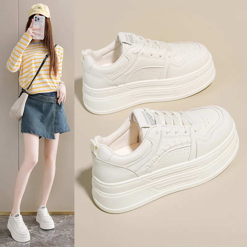 

2026 Women's Spring White Shoes New Korean Version Student Thick soled Height Increasing Sports Board Shoes Casual Shoes
