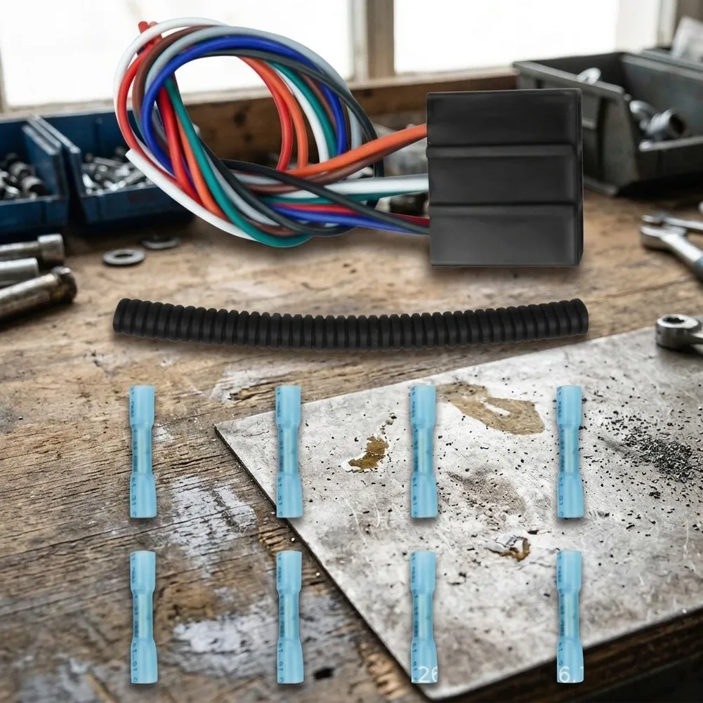 8-Pin Wire Harness Repair Kit for Tractor and Lawn Mower PTO Switches with Corrugated Wire Protector and 8 Butt Connectors