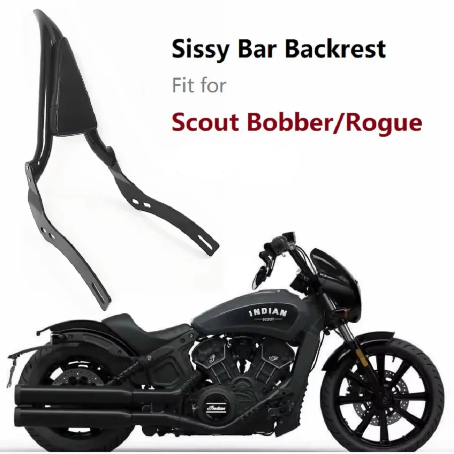 Czarny oparcie motocyklowe Sissy Bar dla Indian Scout Bobber Rogue Sixty Twenty 2018-2024, oparcie pasażera, tylna poduszka Sissybar