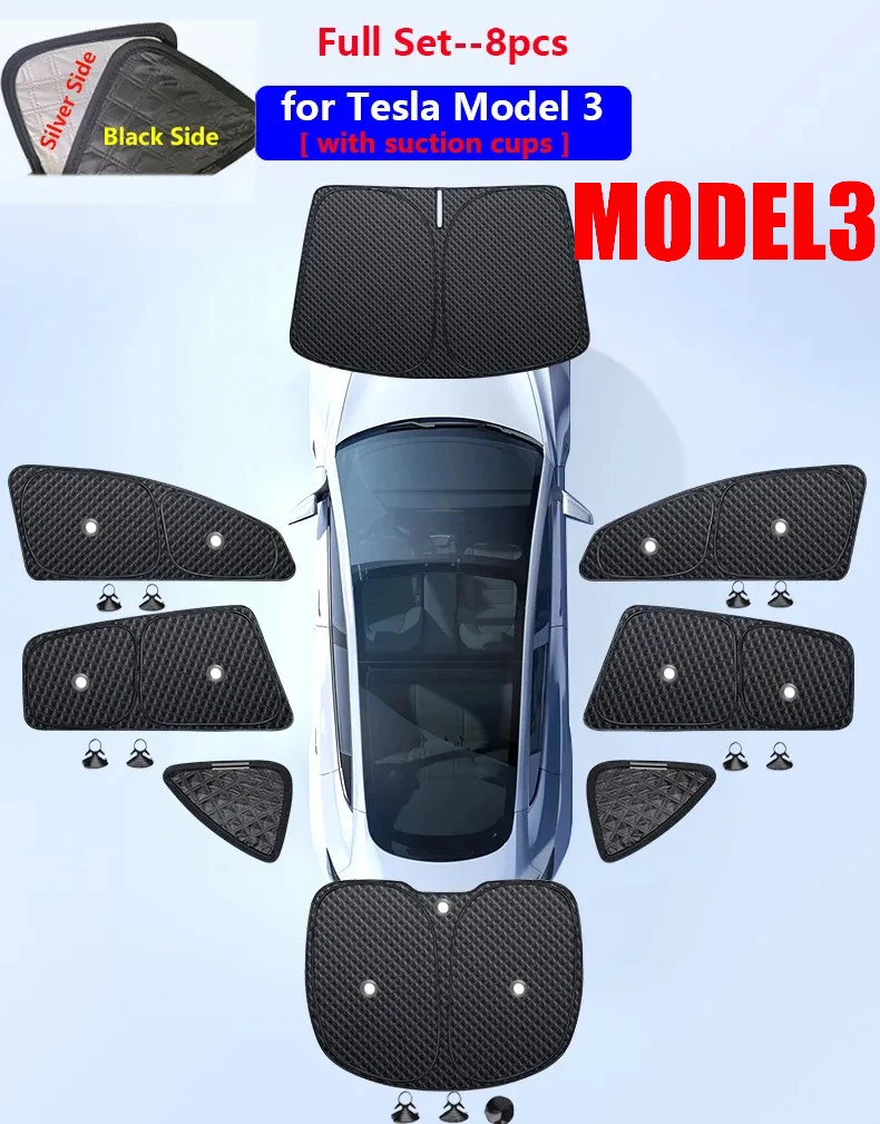 für Tesla Modell 3 Y S X 2025-2020 2026, Upgrade, Sichtschutz, Seitenfenster, Sonnenschutz, vorne und hinten, Windschutzscheibe, Blindschattierung, Outdoor, Camping