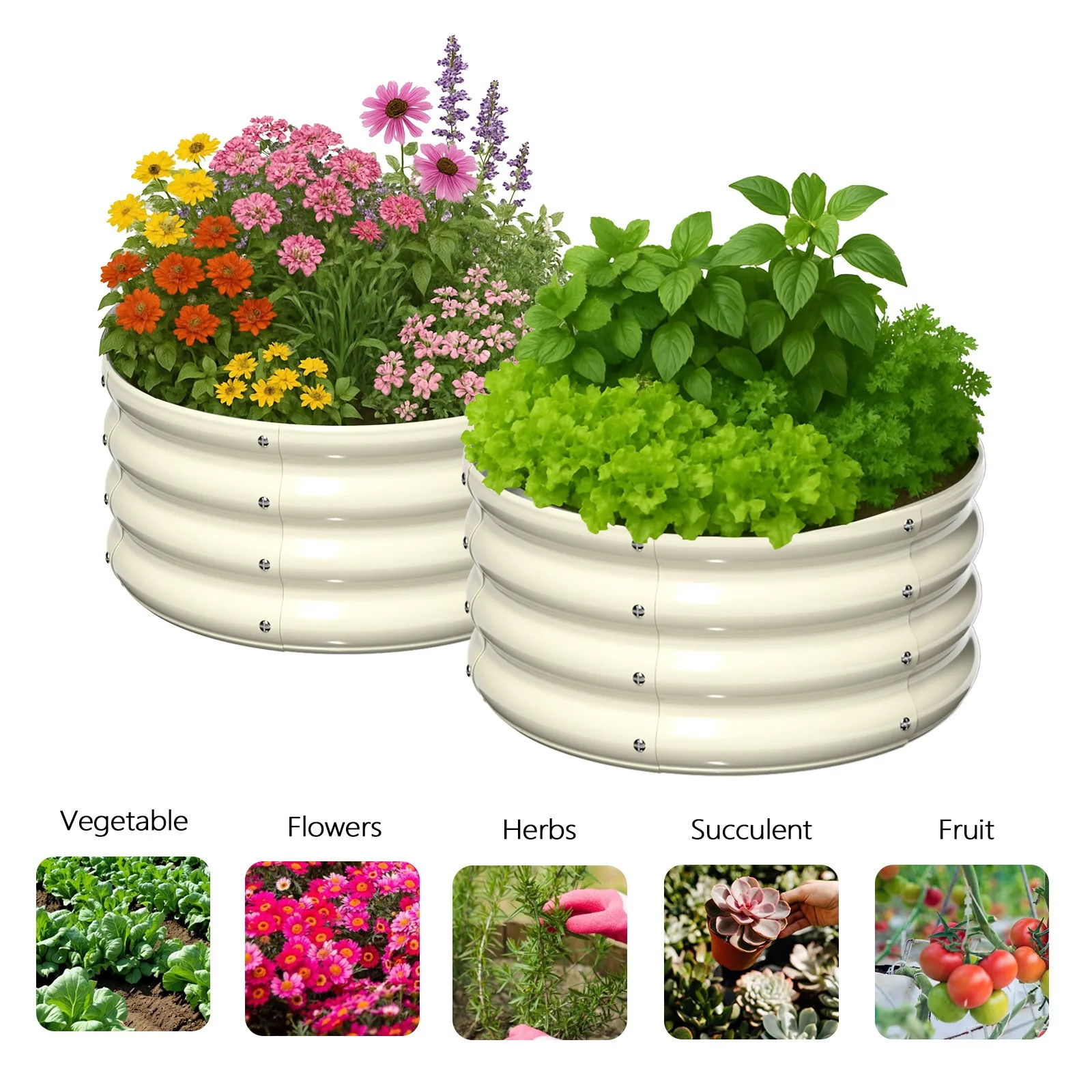 

2 шт. круглых оцинкованных уличных грядок-клумб 2×2×1 фут (60х60х30 см)