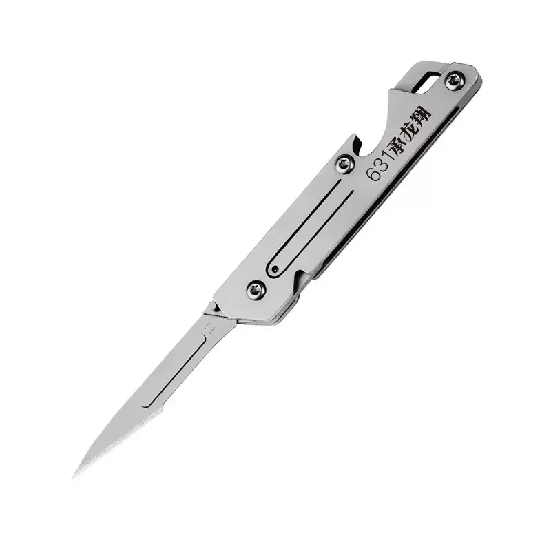 Edelstahl Schnellöffner Skalpell MINI Flaschenöffner Klappmesser Outdoor Survival Camping Tragbares EDC-Werkzeug mit Austauschbarer Klinge