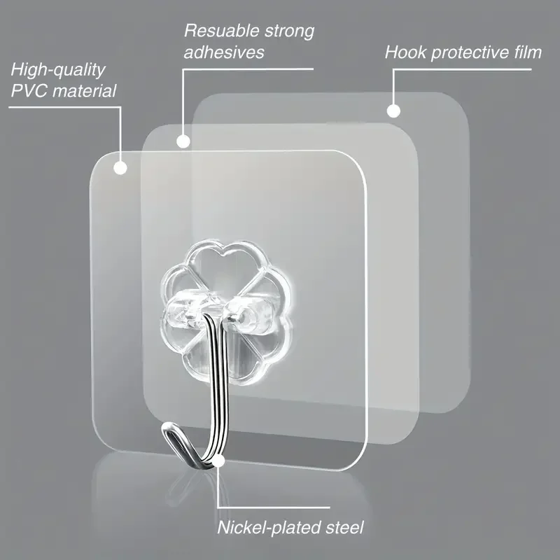 Transparente selbstklebende Wandhaken, robuste Mehrzweck-Wandhaken, Schlüsselhalter, Handtuchhalter für Küchen- und Badezimmerzubehör – Detail 3