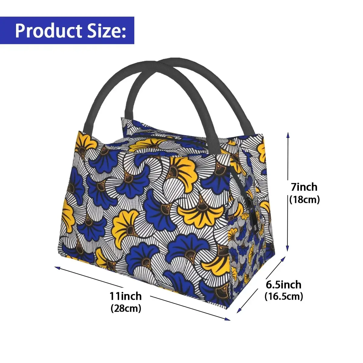 Geometric Ankara Lunch Bag Flower Print Vintage Lunch Box For Adult Office Portable Zipper Cooler Bag Print Tote Food Bags