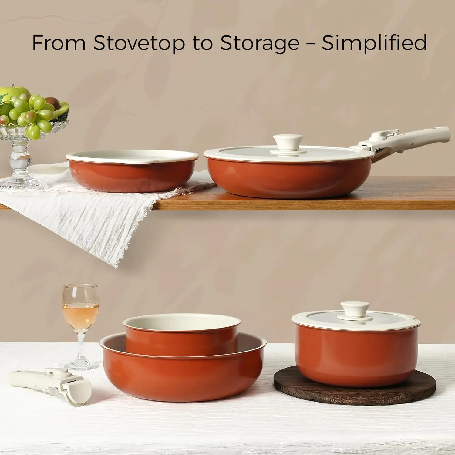 15-Piece Nonstick Cookware Set for Kitchen and RV, Oven & Induction Safe