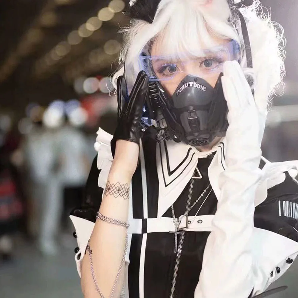 قناع نصف قناع الخيال العلمي للهالوين، قناع فلاش، زي تنكري LED، دعائم باعثة للضوء، ملحقات قناع الخيال العلمي الميكانيكي (أزرق)