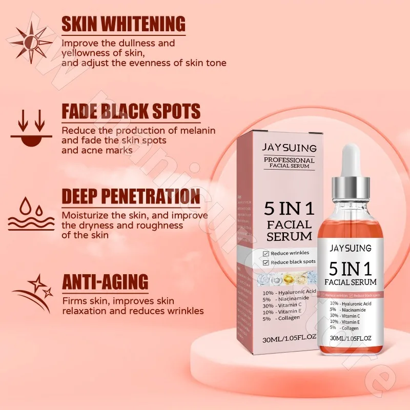 Jaysuing 5-in-1 Facial Essence Exquisite Lifting Fading Spots Brightening Skin Hydrating Moisturizing Repairing Skin 30ml