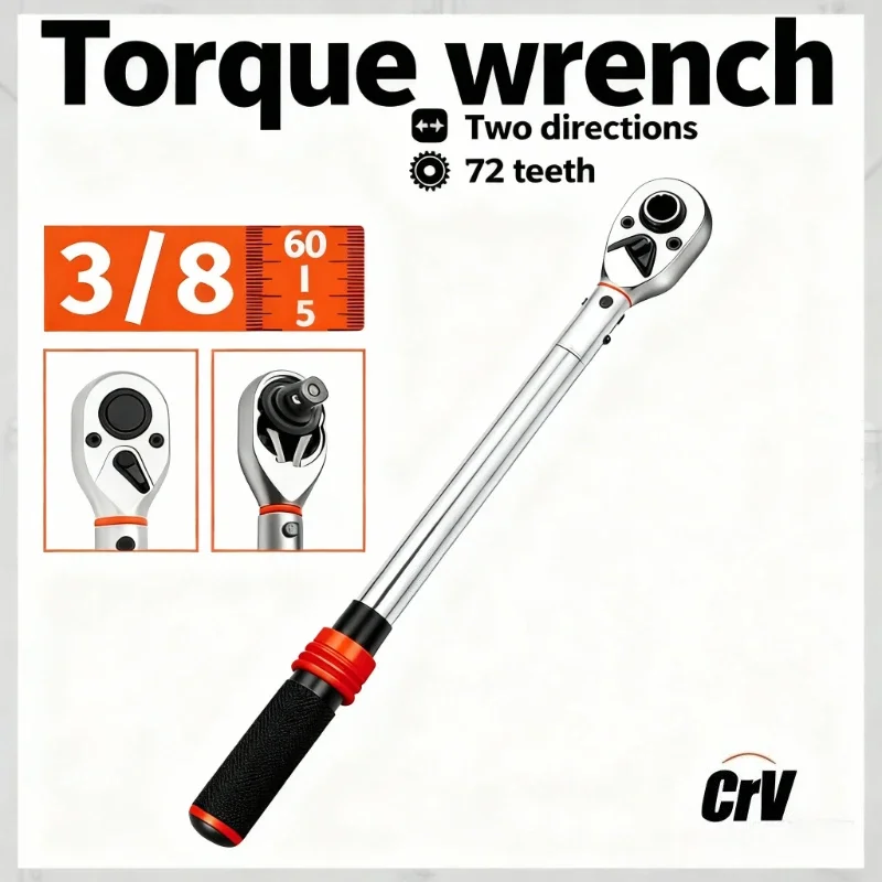5-60N.m Torque Wrench 3/8 Inch Square Drive Torques Key ±3% High Precision Torque Wrench Professional Bicycle Automotive Tool