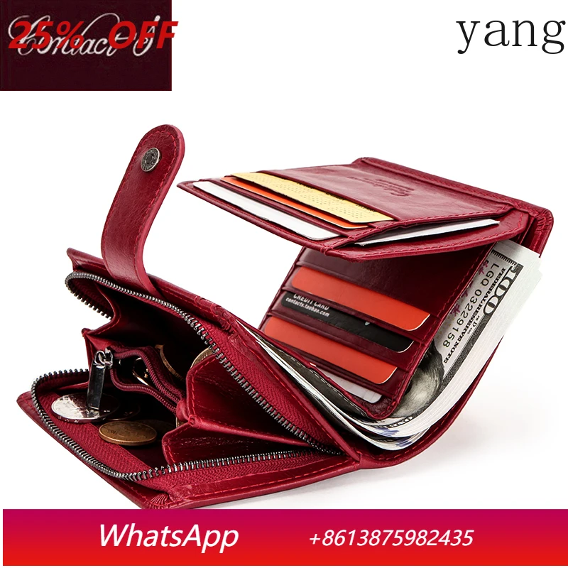 

Genuine Leather Wallets Women Men Wallet Short Small RFID Blocking Card Holder Wallets Ladies Red Coin Purse