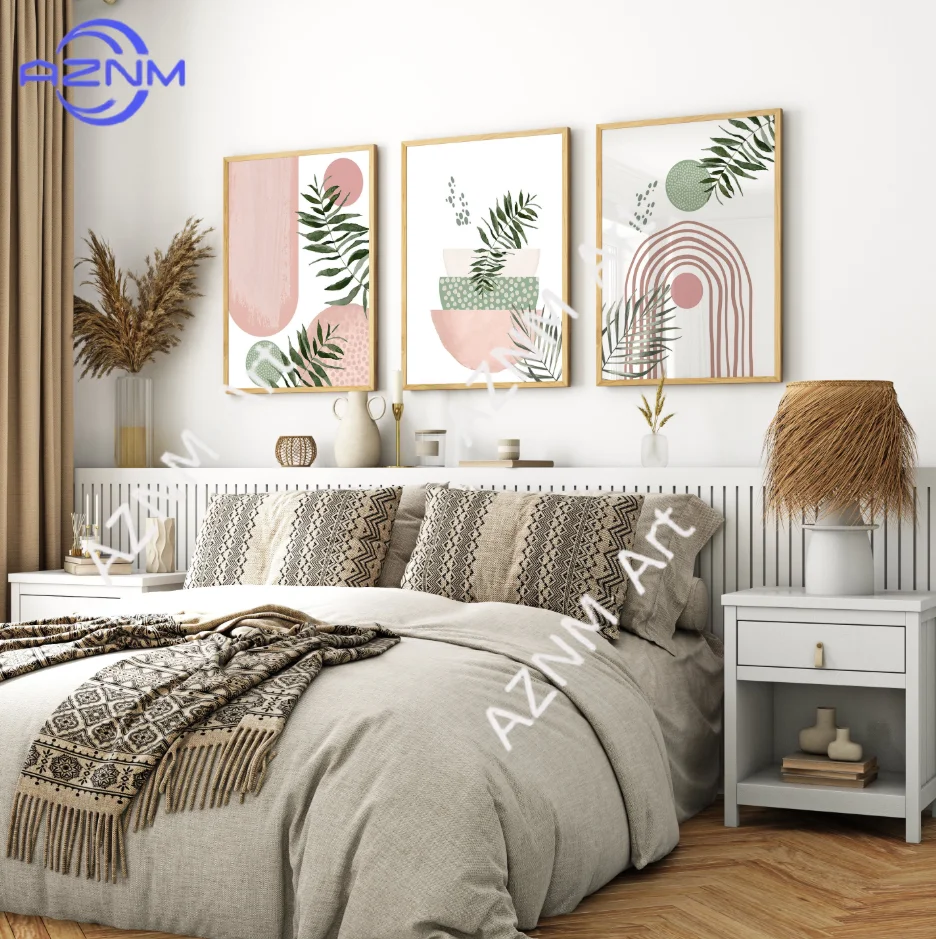 1PC/3PCS Boho Wall Art Prints Boho Botanical Prints Mid Century Prints Pink Sage Green Printable Art Abstract Line Home Decor