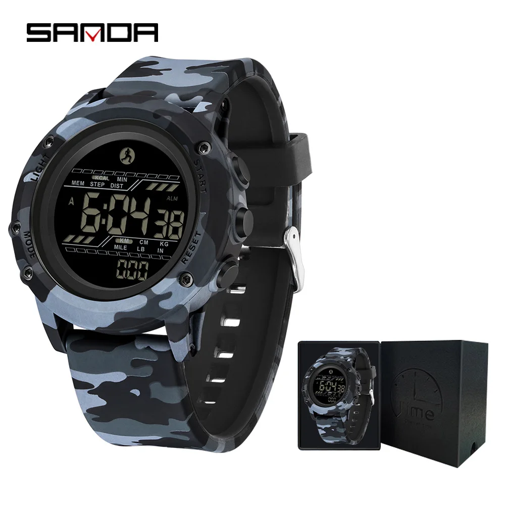 นาฬิกาอิเล็กทรอนิกส์ SANDA 2180 ลายพรางทหาร สำหรับผู้ชาย กันน้ำ 50 เมตร นับก้าว นับแคลอรี่ เหมาะสำหรับกิจกรรมกลางแจ้ง นักเรียน