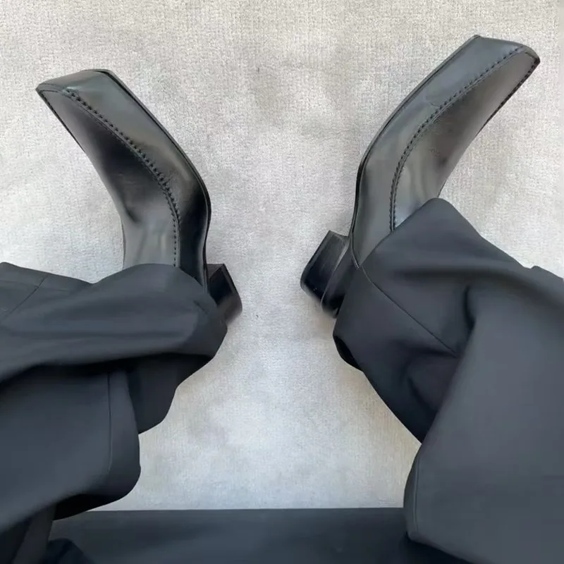 2026 New Men's Women's Casual Thick Heeled Loafers Men's Upturned Leather Shoes Women's Slip Sleeves M  Ller Single Shoes35-45