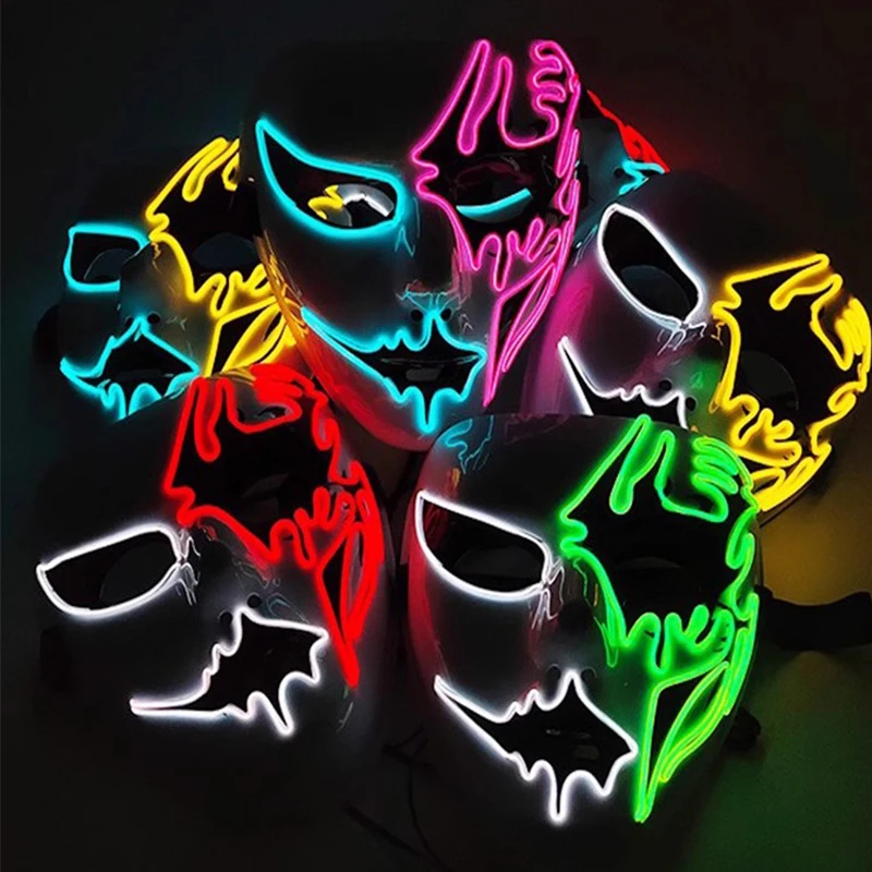 LED Hand-painted Hip-hop Mask Ghost Dance Glow Ghosts Dance Hip Hop Night Club Masquerad Halloween Carnival Night Flashing Mask