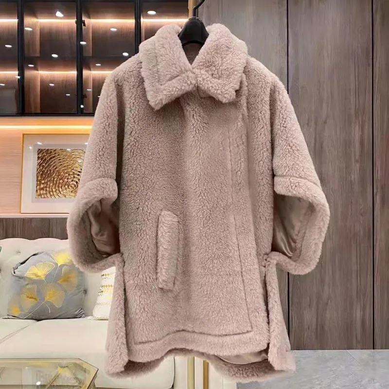 Women Coat Winter Real Sheep Wool Jacket Cloak Model Clothes New Fashion Thick Warm Soild Color