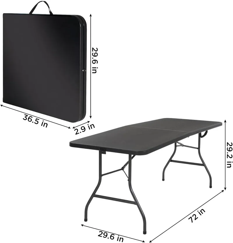 

6 ft. Fold-in-Half Banquet Table w/Handle, Black