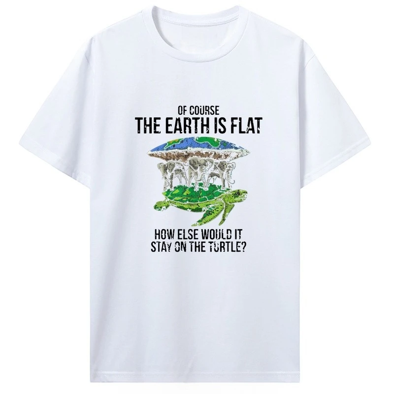 Funny Flat Earth Society T Shirt Turtle Elephants Graphic Cotton Tshirt Streetwear Harajuku Hip Hop T-shirt Men Clothing