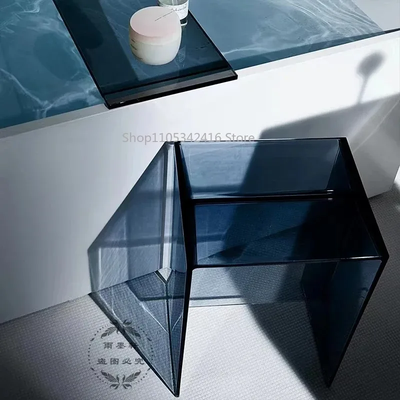 Transparent Acrylic Stool Non‑Slip Bath Shower Stool Simple Shoe Changing Bench for Home Doorway Bathroom Living Room