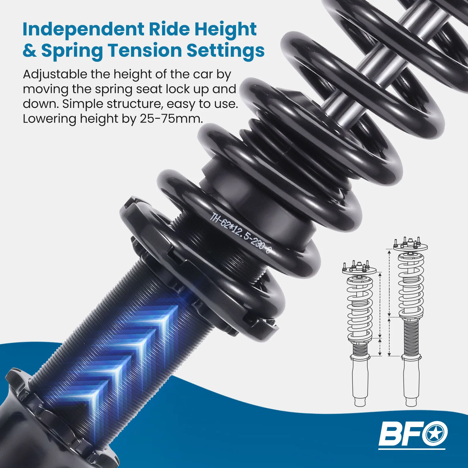 BFO Coilovers Struts สําหรับ FORD MUSTANG 99-04 Suspension Kit ปรับความสูง Coilovers Suspension Lowering Kit