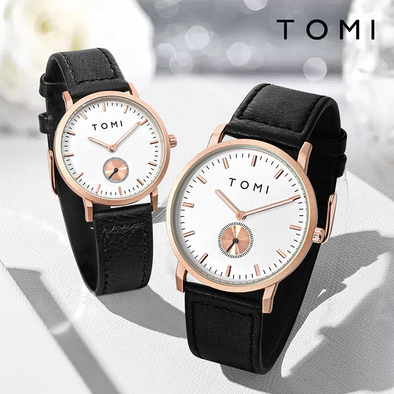 TOMI Classic Simple Couple Quartz Watch Leather Strap Rose Gold Fashion Men\'s And Women\'s Watch Casual Business Watch Clock Gift